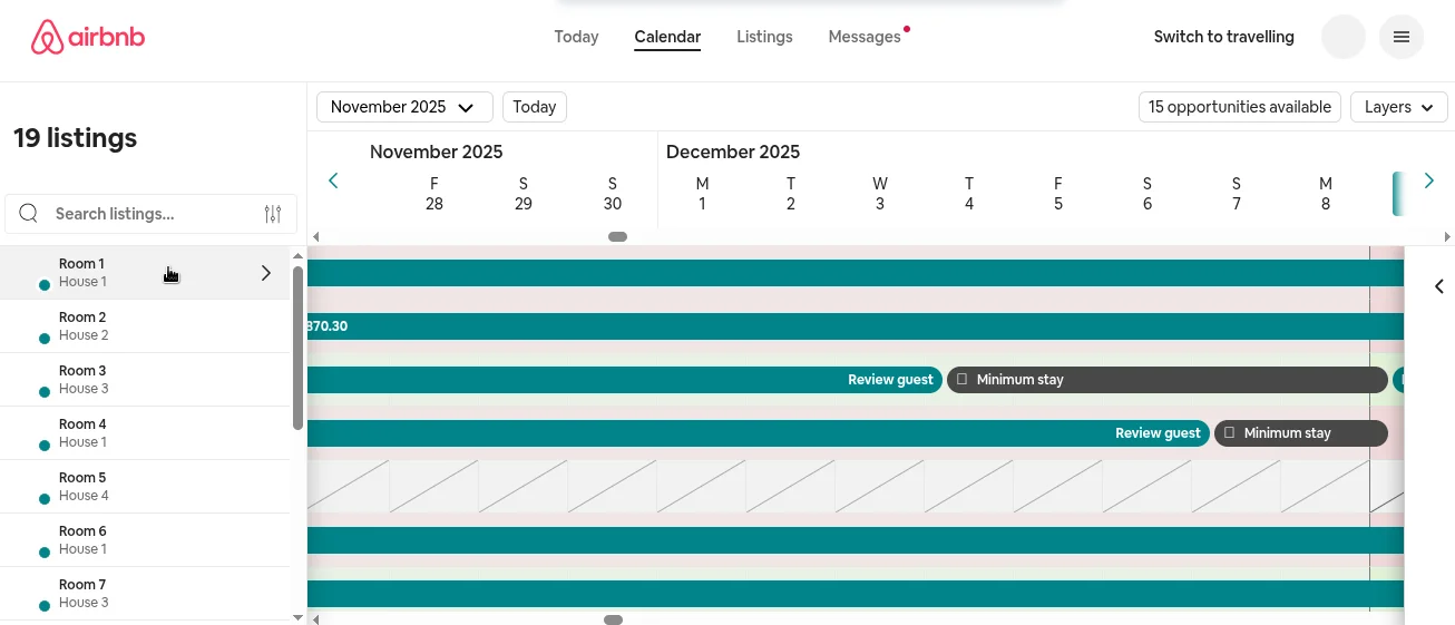 Airbnb multi-listing calendar view